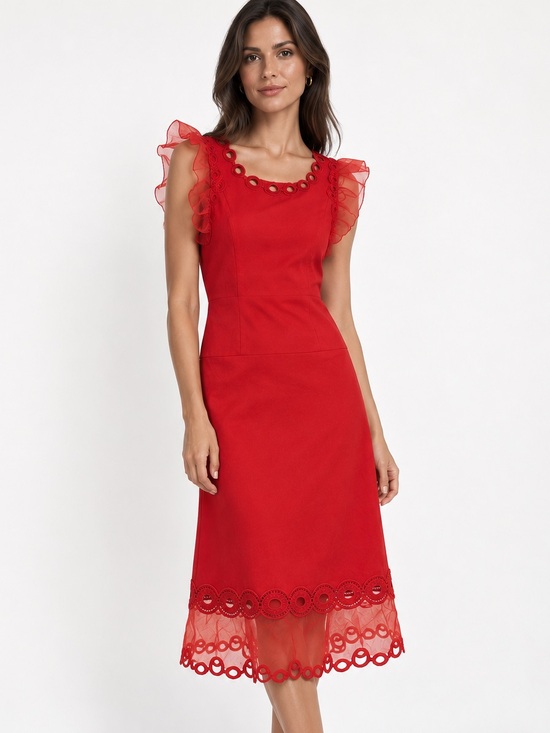Elie Tahari Dresses & Skirts - Elie Tahari Red Ruffled Sleeve Midi Dress